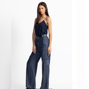 Johnny Was Floral Wide-Leg Denim Cargo Pants NWT $248